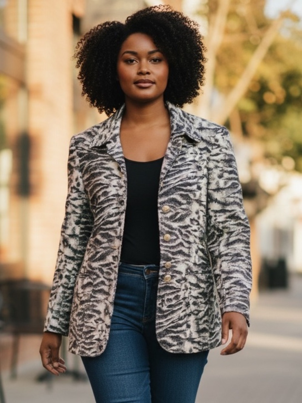 LOUBEN Vintage 90s Animal Snake Print Blazer Jacket Lined Pockets Preppy Top 12